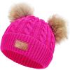 imageAmerican Trends Baby Beanie Hat Double Pom Pom Toddler Beanies Knit Infant Winter Hat Caps for Boys GirlsRose Red