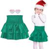 imageAmerican Trends Girls Sequin Sparkly Skirts Girls Metallic Skirt 2Layer Ruffle Skirts with Sunglasses Cheerleaders SkirtDark Green