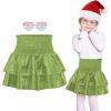 imageAmerican Trends Girls Sequin Sparkly Skirts Girls Metallic Skirt 2Layer Ruffle Skirts with Sunglasses Cheerleaders SkirtGreen