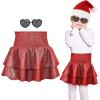 imageAmerican Trends Girls Sequin Sparkly Skirts Girls Metallic Skirt 2Layer Ruffle Skirts with Sunglasses Cheerleaders SkirtRed