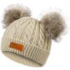 imageAmerican Trends Baby Beanie Hat Double Pom Pom Toddler Beanies Knit Infant Winter Hat Caps for Boys GirlsB Khaki