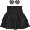 imageAmerican Trends Girls Sequin Sparkly Skirts Girls Metallic Skirt 2Layer Ruffle Skirts with Sunglasses Cheerleaders SkirtBlack