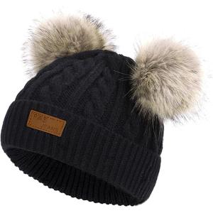 imageAmerican Trends Baby Beanie Hat Double Pom Pom Toddler Beanies Knit Infant Winter Hat Caps for Boys GirlsB Black