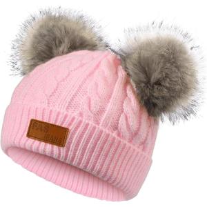 imageAmerican Trends Baby Beanie Hat Double Pom Pom Toddler Beanies Knit Infant Winter Hat Caps for Boys GirlsB Light Pink