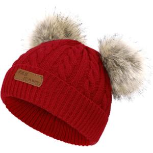 imageAmerican Trends Baby Beanie Hat Double Pom Pom Toddler Beanies Knit Infant Winter Hat Caps for Boys GirlsB Red