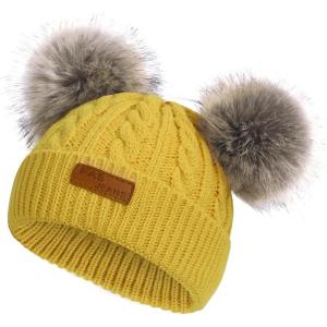 imageAmerican Trends Baby Beanie Hat Double Pom Pom Toddler Beanies Knit Infant Winter Hat Caps for Boys GirlsB Yellow