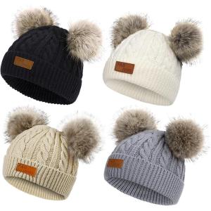 imageAmerican Trends Baby Beanie Hat Double Pom Pom Toddler Beanies Knit Infant Winter Hat Caps for Boys GirlsBlackwhitekhakigray