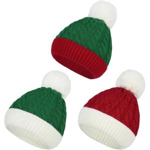 imageAmerican Trends Baby Beanie Hat Double Pom Pom Toddler Beanies Knit Infant Winter Hat Caps for Boys GirlsChristmas3 Pack1
