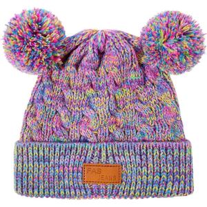 imageAmerican Trends Baby Beanie Hat Double Pom Pom Toddler Beanies Knit Infant Winter Hat Caps for Boys GirlsMulticolor