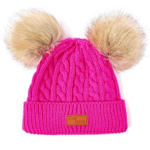 imageAmerican Trends Baby Beanie Hat Double Pom Pom Toddler Beanies Knit Infant Winter Hat Caps for Boys GirlsRose Red