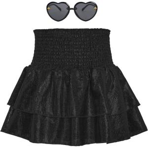 imageAmerican Trends Girls Sequin Sparkly Skirts Girls Metallic Skirt 2Layer Ruffle Skirts with Sunglasses Cheerleaders SkirtBlack
