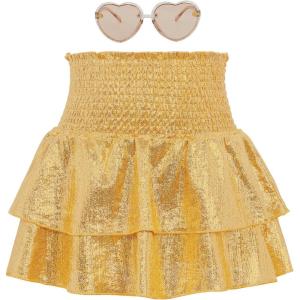 imageAmerican Trends Girls Sequin Sparkly Skirts Girls Metallic Skirt 2Layer Ruffle Skirts with Sunglasses Cheerleaders SkirtGold