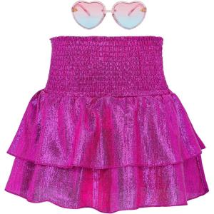 imageAmerican Trends Girls Sequin Sparkly Skirts Girls Metallic Skirt 2Layer Ruffle Skirts with Sunglasses Cheerleaders SkirtHot Pink