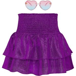 imageAmerican Trends Girls Sequin Sparkly Skirts Girls Metallic Skirt 2Layer Ruffle Skirts with Sunglasses Cheerleaders SkirtPurple