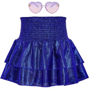 imageAmerican Trends Girls Sequin Sparkly Skirts Girls Metallic Skirt 2Layer Ruffle Skirts with Sunglasses Cheerleaders SkirtRoyal Blue