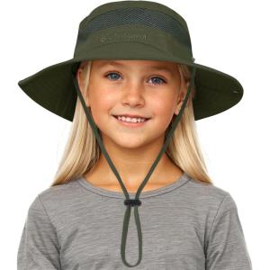 imageAmerican Trends Girls Sun Hat UPF 50 Wide Brim Girls Bucket Hat Adjustable Summer Hat Safari Hat Fishing Hat for 513 Years1 Pack Army Green