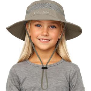 imageAmerican Trends Girls Sun Hat UPF 50 Wide Brim Girls Bucket Hat Adjustable Summer Hat Safari Hat Fishing Hat for 513 Years1 Pack Dark Khaki