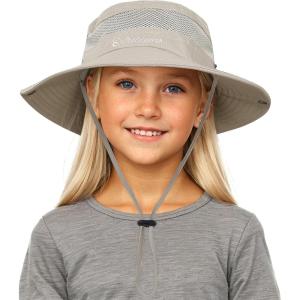 imageAmerican Trends Girls Sun Hat UPF 50 Wide Brim Girls Bucket Hat Adjustable Summer Hat Safari Hat Fishing Hat for 513 Years1 Pack Light Beige