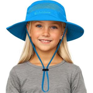imageAmerican Trends Girls Sun Hat UPF 50 Wide Brim Girls Bucket Hat Adjustable Summer Hat Safari Hat Fishing Hat for 513 Years1 Pack Sky Blue