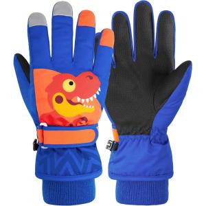 imageAmerican Trends Kids Waterproof Winter Gloves Warm Snow Gloves Boys Girls Ski Gloves Toddler Mittens WindproofRoyal BlueDinosaur