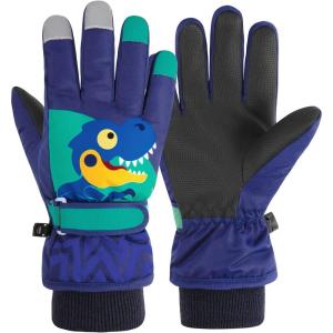 imageAmerican Trends Kids Waterproof Winter Gloves Warm Snow Gloves Boys Girls Ski Gloves Toddler Mittens WindproofY NavyDinosaur