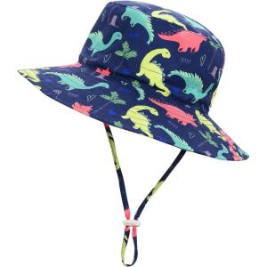 imageBaby Sun Hat Toddler Summer UPF 50 Sun Protection Baby Boy Girls Hats Beach Hats Wide Brim Adjustable Bucket HatB Navy Dinosaur