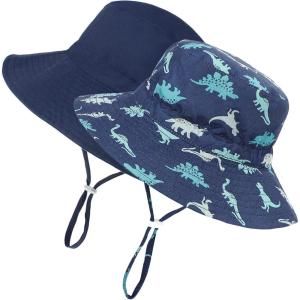 imageBaby Sun Hat UPF 50 Wide Brim Sun Protection Baby Bucket Hat Toddler Summer Hat for Boy GirlsA 2 Pack Blue Dinosaur  Navy