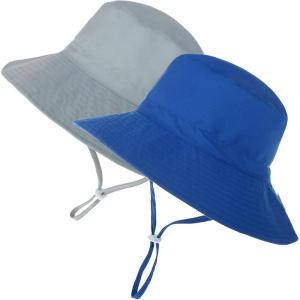 imageBaby Sun Hat UPF 50 Wide Brim Sun Protection Baby Bucket Hat Toddler Summer Hat for Boy GirlsA 2 Pack Gray  Blue