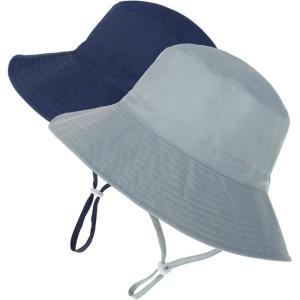 imageBaby Sun Hat UPF 50 Wide Brim Sun Protection Baby Bucket Hat Toddler Summer Hat for Boy GirlsA 2 Pack Navy  Gray