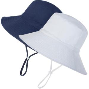 imageBaby Sun Hat UPF 50 Wide Brim Sun Protection Baby Bucket Hat Toddler Summer Hat for Boy GirlsA 2 Pack Navy  White