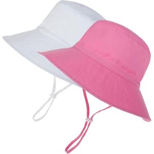 imageBaby Sun Hat UPF 50 Wide Brim Sun Protection Baby Bucket Hat Toddler Summer Hat for Boy GirlsA 2 Pack Pink  White