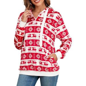 imageAmerican Trends Oversized Sweatshirts for Women Athletic Womens Sherpa Hoodie Fluffy Womens Hoodies Pullover with PocketsChristmas Deer