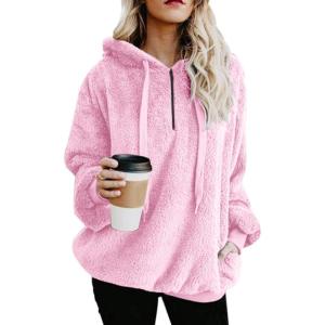 imageAmerican Trends Oversized Sweatshirts for Women Athletic Womens Sherpa Hoodie Fluffy Womens Hoodies Pullover with PocketsPink