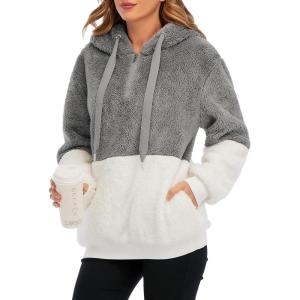 imageAmerican Trends Oversized Sweatshirts for Women Athletic Womens Sherpa Hoodie Fluffy Womens Hoodies Pullover with PocketsZ Grey White