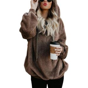 imageAmerican Trends Womens Athletic Fuzzy Hoodies Sherpa Pullover Hoodie for Women Zip Oversized Plush Hoodie with PocketsBrown