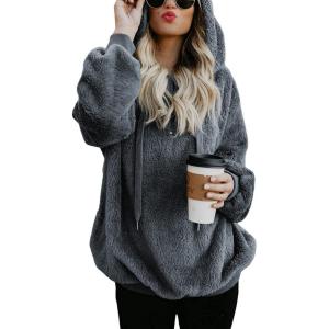 imageAmerican Trends Womens Athletic Fuzzy Hoodies Sherpa Pullover Hoodie for Women Zip Oversized Plush Hoodie with PocketsDark Grey