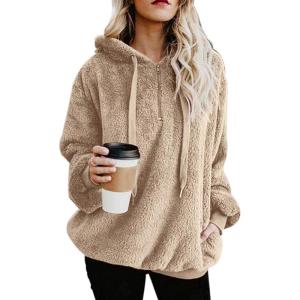 imageAmerican Trends Womens Athletic Fuzzy Hoodies Sherpa Pullover Hoodie for Women Zip Oversized Plush Hoodie with PocketsKhaki