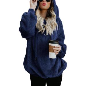 imageAmerican Trends Womens Athletic Fuzzy Hoodies Sherpa Pullover Hoodie for Women Zip Oversized Plush Hoodie with PocketsNavy