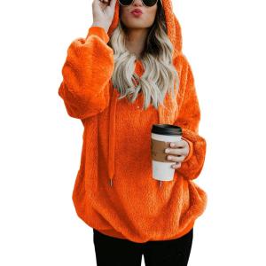 imageAmerican Trends Womens Athletic Fuzzy Hoodies Sherpa Pullover Hoodie for Women Zip Oversized Plush Hoodie with PocketsOrange