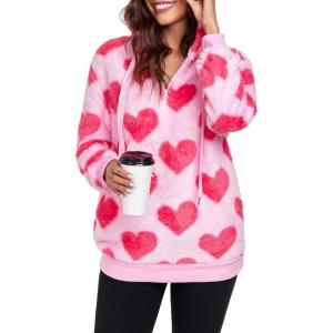 imageAmerican Trends Womens Athletic Fuzzy Hoodies Sherpa Pullover Hoodie for Women Zip Oversized Plush Hoodie with PocketsPink Love Heart