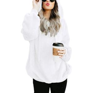 imageAmerican Trends Womens Athletic Fuzzy Hoodies Sherpa Pullover Hoodie for Women Zip Oversized Plush Hoodie with PocketsWhite