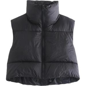 imageAmerican Trends Womens Winter Crop Vest Sleeveless Puffer Vests for Women Jacket Outwear CoatBlack