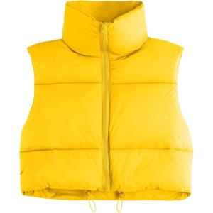 imageAmerican Trends Womens Winter Crop Vest Sleeveless Puffer Vests for Women Jacket Outwear CoatBright Yellow