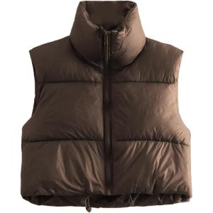 imageAmerican Trends Womens Winter Crop Vest Sleeveless Puffer Vests for Women Jacket Outwear CoatBrown