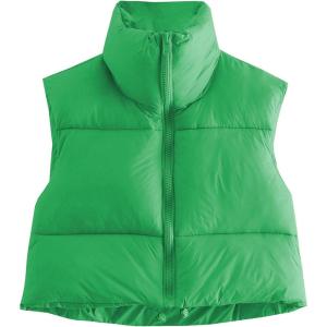 imageAmerican Trends Womens Winter Crop Vest Sleeveless Puffer Vests for Women Jacket Outwear CoatGreen