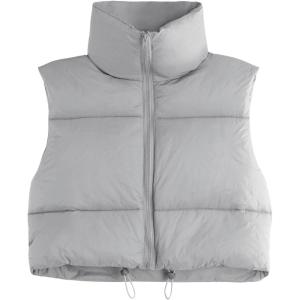 imageAmerican Trends Womens Winter Crop Vest Sleeveless Puffer Vests for Women Jacket Outwear CoatGrey