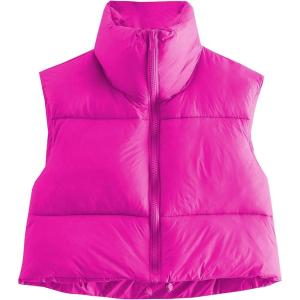 imageAmerican Trends Womens Winter Crop Vest Sleeveless Puffer Vests for Women Jacket Outwear CoatHot Pink