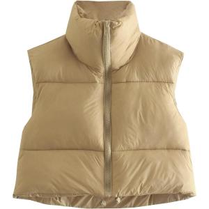 imageAmerican Trends Womens Winter Crop Vest Sleeveless Puffer Vests for Women Jacket Outwear CoatKhaki