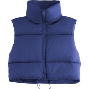 imageAmerican Trends Womens Winter Crop Vest Sleeveless Puffer Vests for Women Jacket Outwear CoatNavy
