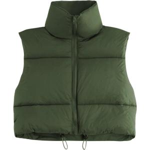 imageAmerican Trends Womens Winter Crop Vest Sleeveless Puffer Vests for Women Jacket Outwear CoatOlive Green